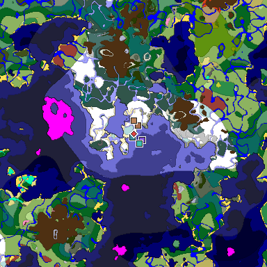 Predicted biome map of Java 26.3 seed -3308775394464652860 around estimated spawn