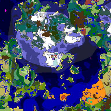 Predicted biome map of Java 26.3 seed -3844761915123925876 around estimated spawn
