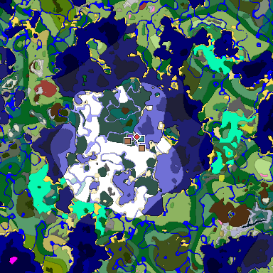 Predicted biome map of Java 26.3 seed -2687122372088678244 around estimated spawn