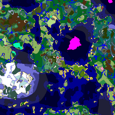 Predicted biome map of Java 26.3 seed 7660607083395193653 around estimated spawn