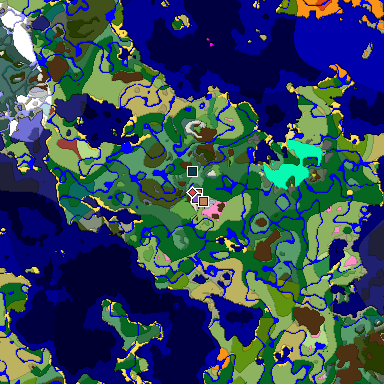 Predicted biome map of Java 26.3 seed -2340155795263696273 around estimated spawn