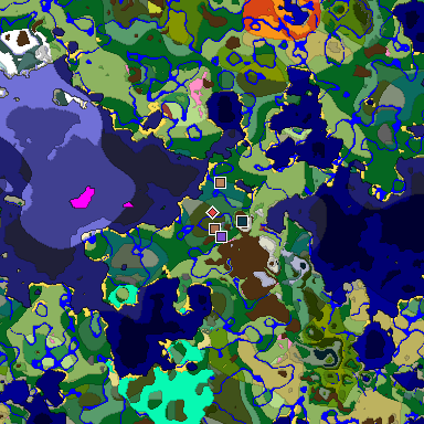 Predicted biome map of Java 26.3 seed -7681253719359902139 around estimated spawn