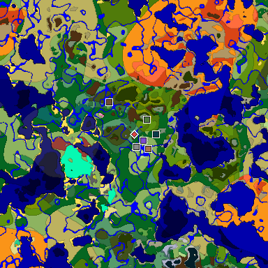 Predicted biome map of Java 26.3 seed 7485032536098310527 around estimated spawn