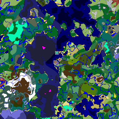 Predicted biome map of Java 26.3 seed -6789603352302704262 around estimated spawn