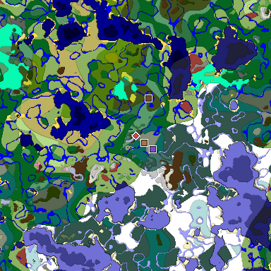 Predicted biome map of Java 26.3 seed -3727594408515713127 around estimated spawn