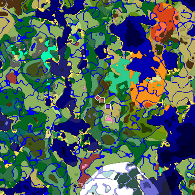 Predicted biome map of Java 26.3 seed 8853494516224640488 around estimated spawn