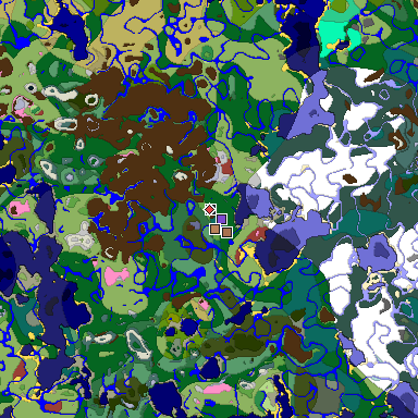 Predicted biome map of Java 26.3 seed 9155223597947455634 around estimated spawn