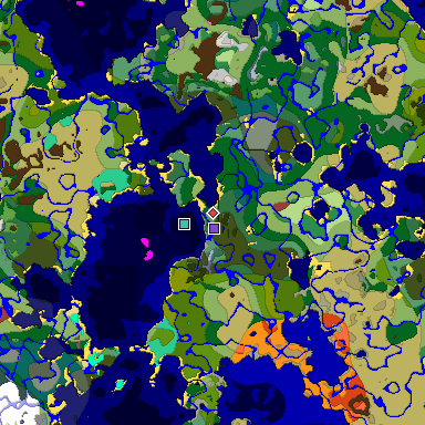 Predicted biome map of Java 26.3 seed -3175815449853482853 around estimated spawn