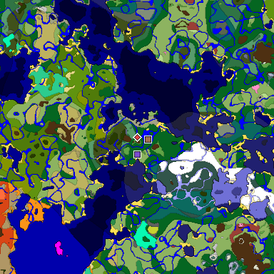 Predicted biome map of Java 26.3 seed -7443857415695248704 around estimated spawn