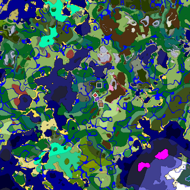 Predicted biome map of Java 26.3 seed -1231482249885766704 around estimated spawn