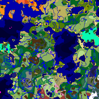 Predicted biome map of Java 26.3 seed 5053390749934156932 around estimated spawn