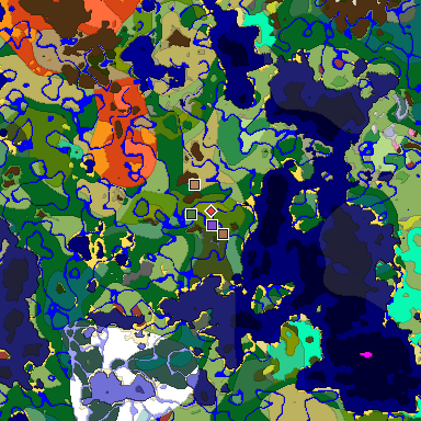 Predicted biome map of Java 26.3 seed 7025946006242615879 around estimated spawn