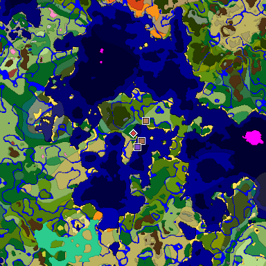 Predicted biome map of Java 26.3 seed -7509222799227253244 around estimated spawn