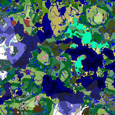 Predicted biome map of Java 26.3 seed 1912940235036467492 around estimated spawn