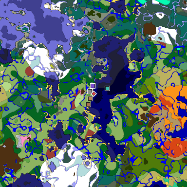Predicted biome map of Java 26.3 seed 9100257822927756634 around estimated spawn