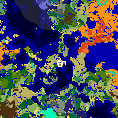 Predicted biome map of Java 26.3 seed 7097353548884347122 around estimated spawn