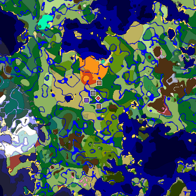 Predicted biome map of Java 26.3 seed -7029982973723827312 around estimated spawn