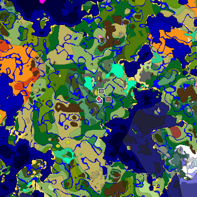 Predicted biome map of Java 26.3 seed -2622027453437595335 around estimated spawn