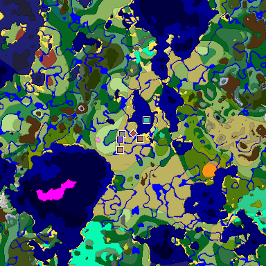 Predicted biome map of Java 26.3 seed 5675219385403460888 around estimated spawn