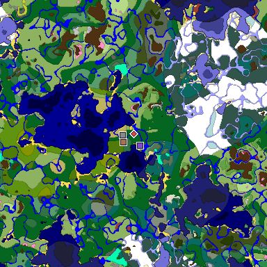 Predicted biome map of Java 26.3 seed 7237017128290764529 around estimated spawn