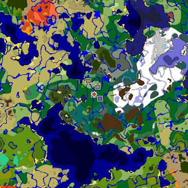 Predicted biome map of Java 26.3 seed -4462720821489491187 around estimated spawn