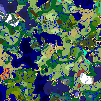 Predicted biome map of Java 26.3 seed 8680300643200740387 around estimated spawn
