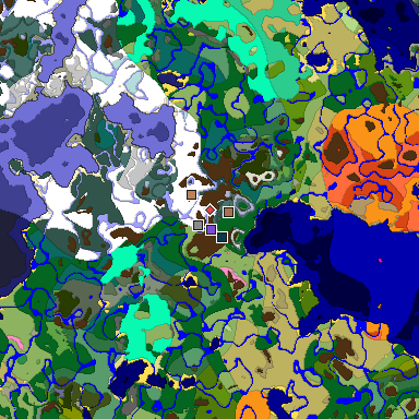 Predicted biome map of Java 26.3 seed -8281133483732804678 around estimated spawn