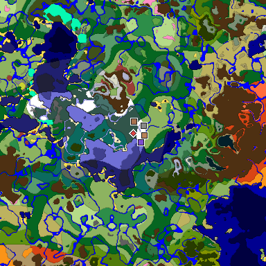 Predicted biome map of Java 26.3 seed -3515446262771832035 around estimated spawn