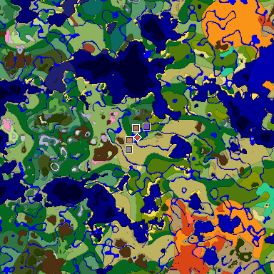 Predicted biome map of Java 26.3 seed 8196548290778474207 around estimated spawn