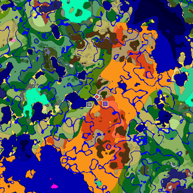 Predicted biome map of Java 26.3 seed -8595995603041701626 around estimated spawn