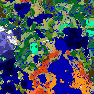 Predicted biome map of Java 26.3 seed -6378359250997317600 around estimated spawn