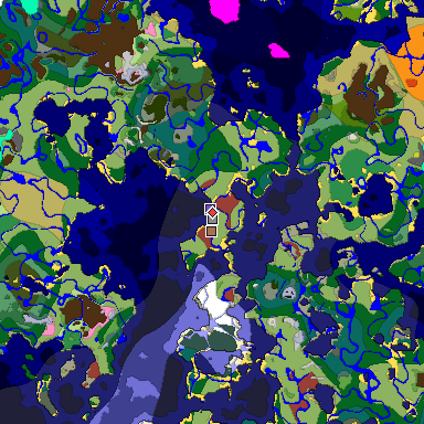 Predicted biome map of Java 26.3 seed 5495434435654853719 around estimated spawn
