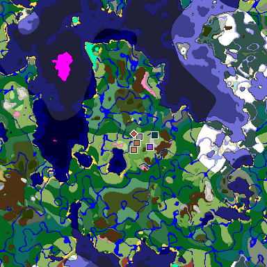 Predicted biome map of Java 26.3 seed 888349419946618848 around estimated spawn