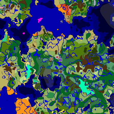 Predicted biome map of Java 26.3 seed -1296855417154112114 around estimated spawn