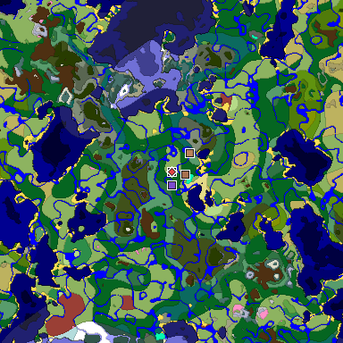 Predicted biome map of Java 26.3 seed 4976150149546243428 around estimated spawn