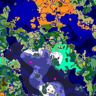 Predicted biome map of Java 26.3 seed -1400791629403202674 around estimated spawn