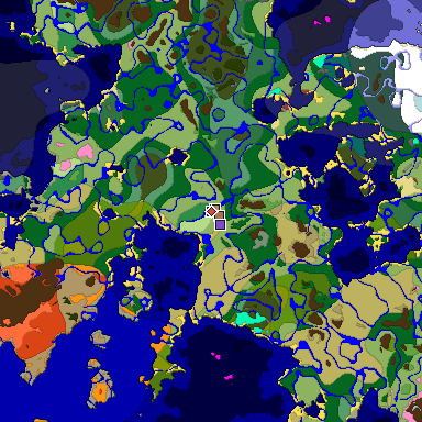 Predicted biome map of Java 26.3 seed 6254016905184019936 around estimated spawn