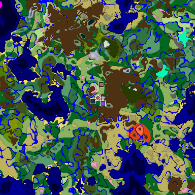Predicted biome map of Java 26.3 seed -2281153386172901504 around estimated spawn
