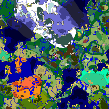 Predicted biome map of Java 26.3 seed 889895142309254616 around estimated spawn