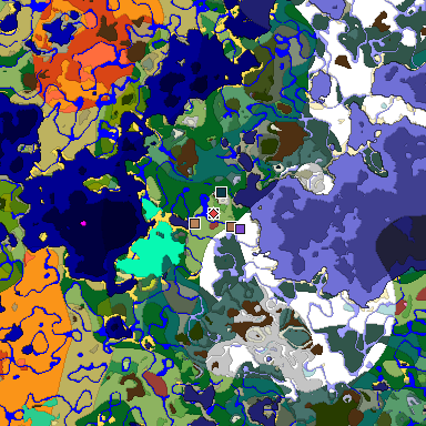 Predicted biome map of Java 26.3 seed -467473236391457291 around estimated spawn