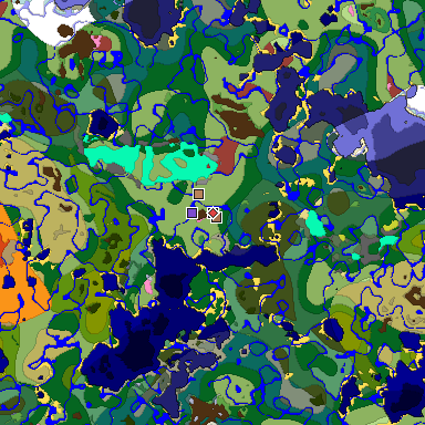 Predicted biome map of Java 26.3 seed 5551987686427863755 around estimated spawn