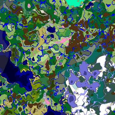 Predicted biome map of Java 26.3 seed -6572885900766008052 around estimated spawn