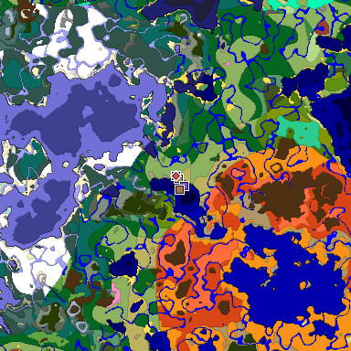 Predicted biome map of Java 26.3 seed -8842479077589173736 around estimated spawn