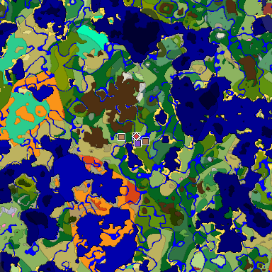 Predicted biome map of Java 26.3 seed -3043198876831614997 around estimated spawn