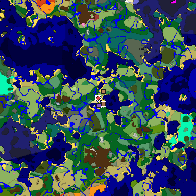 Predicted biome map of Java 26.3 seed 3655088686264043204 around estimated spawn