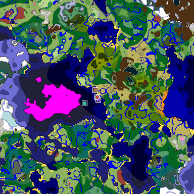 Predicted biome map of Java 26.3 seed 7400124782466048239 around estimated spawn