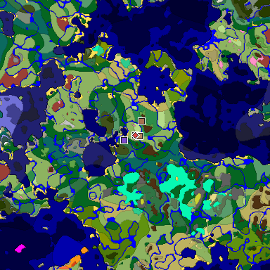 Predicted biome map of Java 26.3 seed -5445888901738708393 around estimated spawn