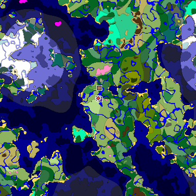Predicted biome map of Java 26.3 seed 3439910622593596362 around estimated spawn