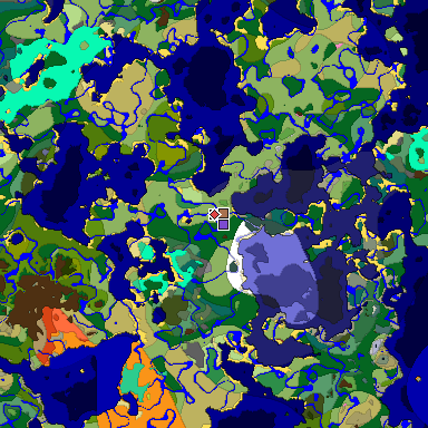 Predicted biome map of Java 26.3 seed -7930797278201302055 around estimated spawn
