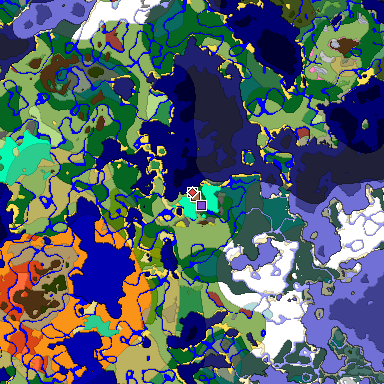 Predicted biome map of Java 26.3 seed 8398250066269881142 around estimated spawn